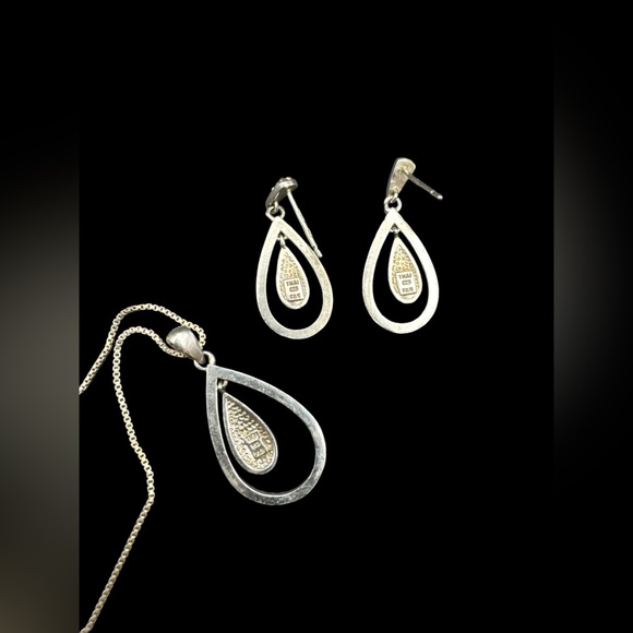 Vintage Thailand Texturized Sterling Silver Teardrop Necklace & Earring Set 18” - Picture 4 of 5